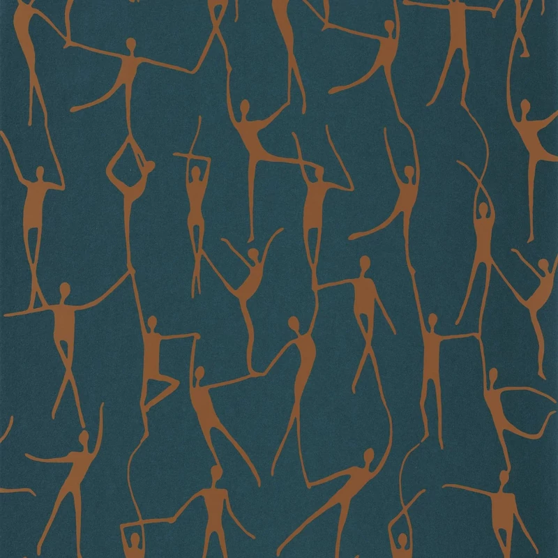 Casadeco Modern sötétzöld vlies tapéta táncosokkal Alberto Cuivre 53 cm X 10 m