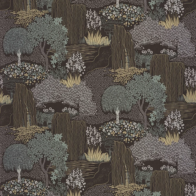 Casadeco Japánkertes elegáns zöld-sötétbarna vlies tapéta Niwa Vert Taiga 53 cm X 10 m