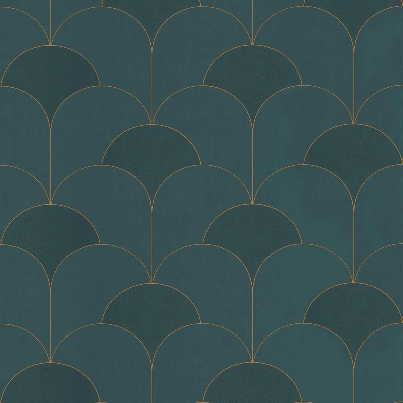 Casadeco Elegáns Art deco kékes zöld vlies tapéta Theatre Vert Canopee 53 cm X 10 m