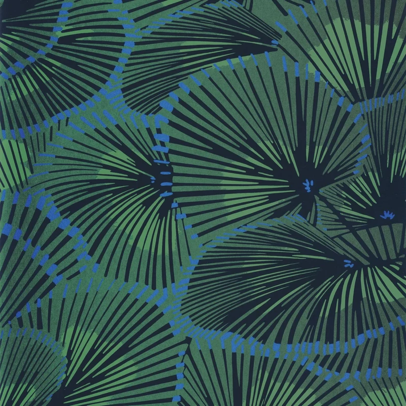 Casadeco Legyezős elegáns kék-zöld vlies tapéta Cabaret Vert Canopee 53 cm X 10 m