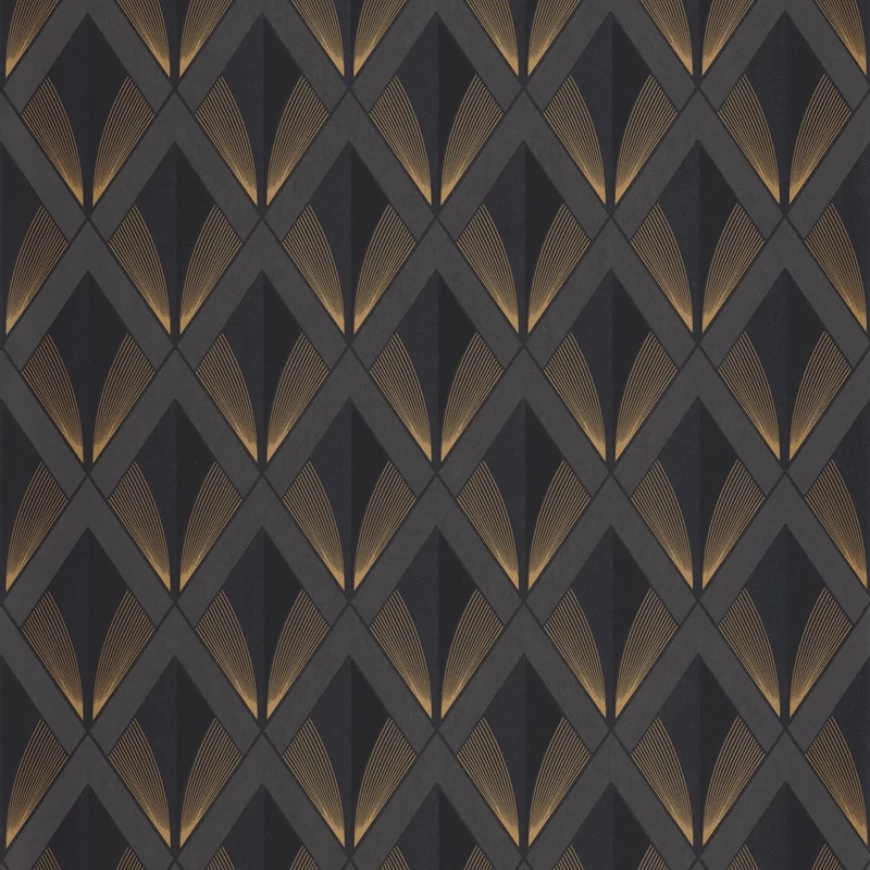 Casadeco Art deco elegáns arany-fekete vlies tapéta Chrysler Noir Reglisse 53 cm X 10 m