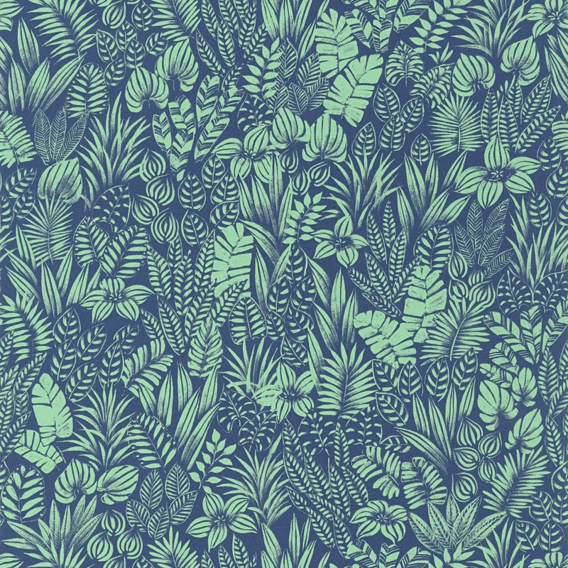 Casadeco Egzotikus levélmintás kék-zöld vinyl tapéta Napa Valley Indigo/Menthe 53 cm X 10 m
