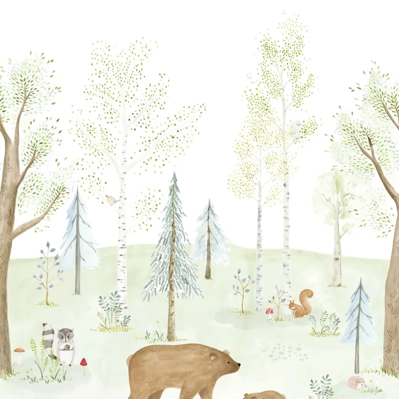 Casadeco Erdő mintás zöld vlies poszter tapéta The Enchanted Forest With Bear Vert Foret 200 cm X 3,1 m