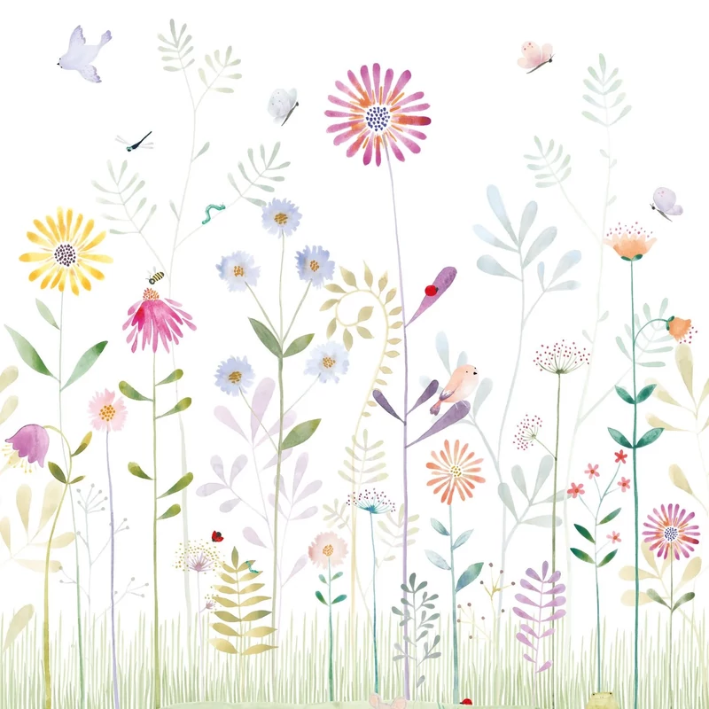 Casadeco Kerti virágos színes vlies poszter tapéta The Garden Small World With Frog Bouquet 200 cm X 3,1 m