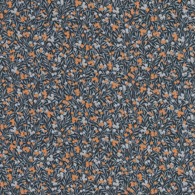 Casadeco Színes bogyós romantikus kék vlies tapéta Cherry Bleu Nuit/Orange 53 cm X 10 m