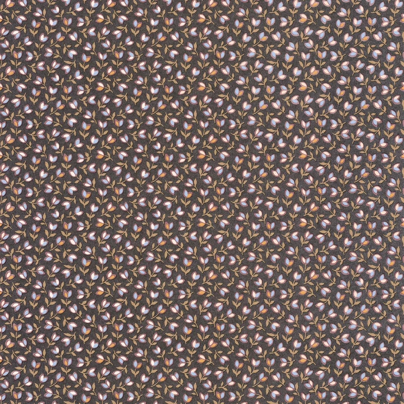 Casadeco Romantikus apró virágos fekete vlies tapéta Darwin Tulip Noir/Bordeaux 53 cm X 10 m