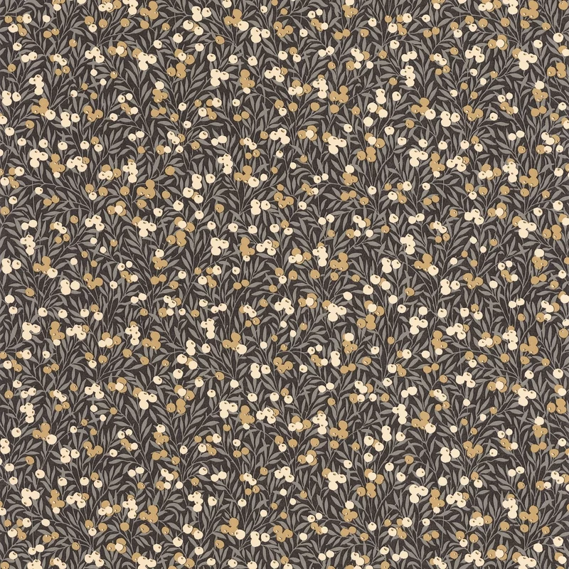 Casadeco Színes bogyós romantikus fekete-bézs vlies tapéta Cherry Noir/Beige 53 cm X 10 m