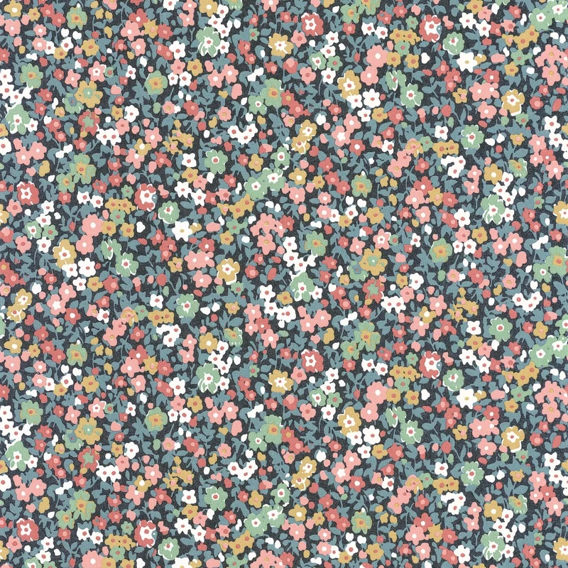 Casadeco Apró virág mintás romantikus sötétkék-rózsaszín vlies tapéta Pansy Bleu Nuit/Rose 53 cm X 10 m