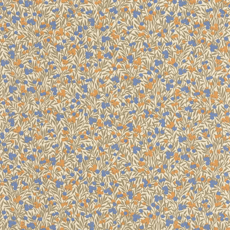 Casadeco Színes bogyós romantikus kék-barna vlies tapéta Cherry Naturel/Bleu 53 cm X 10 m