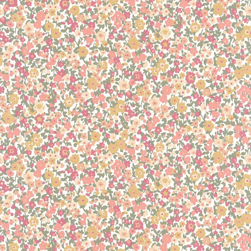 Casadeco Apró virág mintás romantikus rózsaszín-bézs vlies tapéta Pansy Kaki/Rouge/Beige 53 cm X 10 m