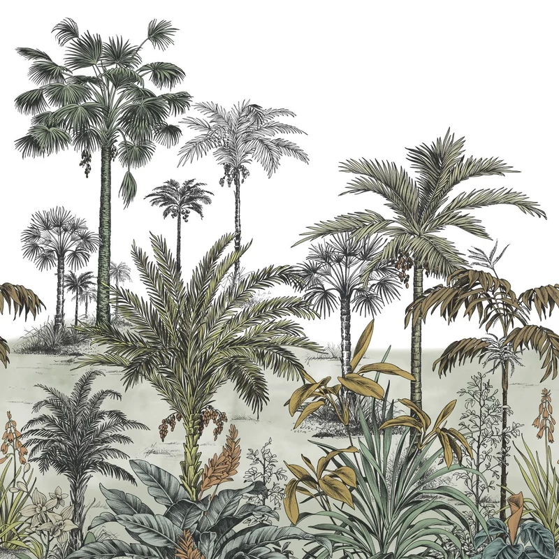 Casadeco Pálmafás zöld vlies poszter tapéta Nicoya Vert Taiga 200 cm X 2,5 m