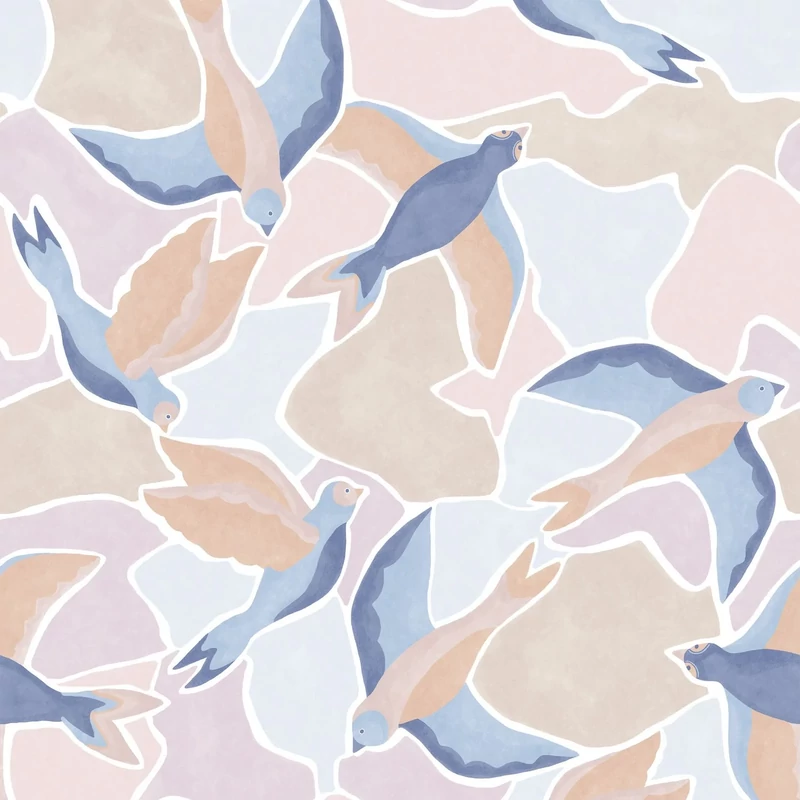 Casadeco Madár mintás kék vlies poszter tapéta Songerie Bleu Ciel 200 cm X 2,5 m
