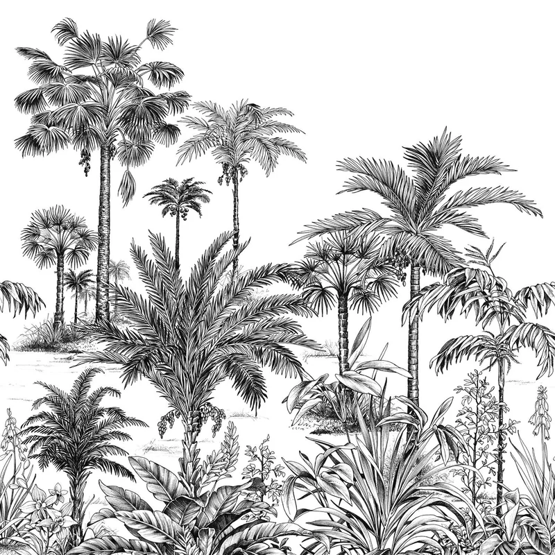 Casadeco Pálmafás fekete-fehér vlies poszter tapéta Nicoya Noir Fusain 200 cm X 2,5 m