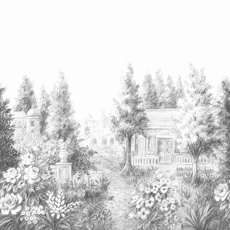 Casadeco Fekete-fehér romantikus vlies poszter tapéta Parc A La Francaise Noir Fusain 300 cm X 3,1 m