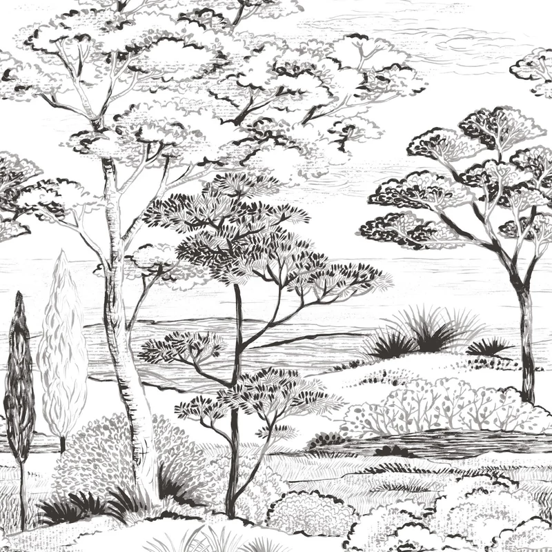 Casadeco Fekete-fehér fa mintás vlies poszter tapéta Piana Gravure 200 cm X 2,5 m