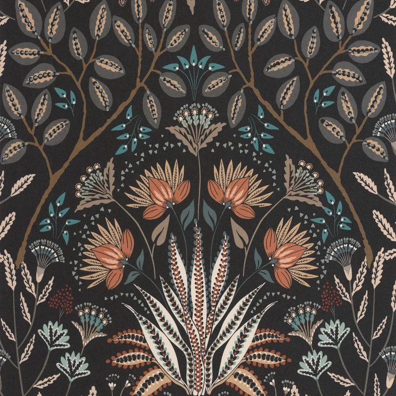 Casadeco Klasszikus fekete vlies tapéta virágos ornamentikával Lords Noir Reglisse 53 cm X 10 m