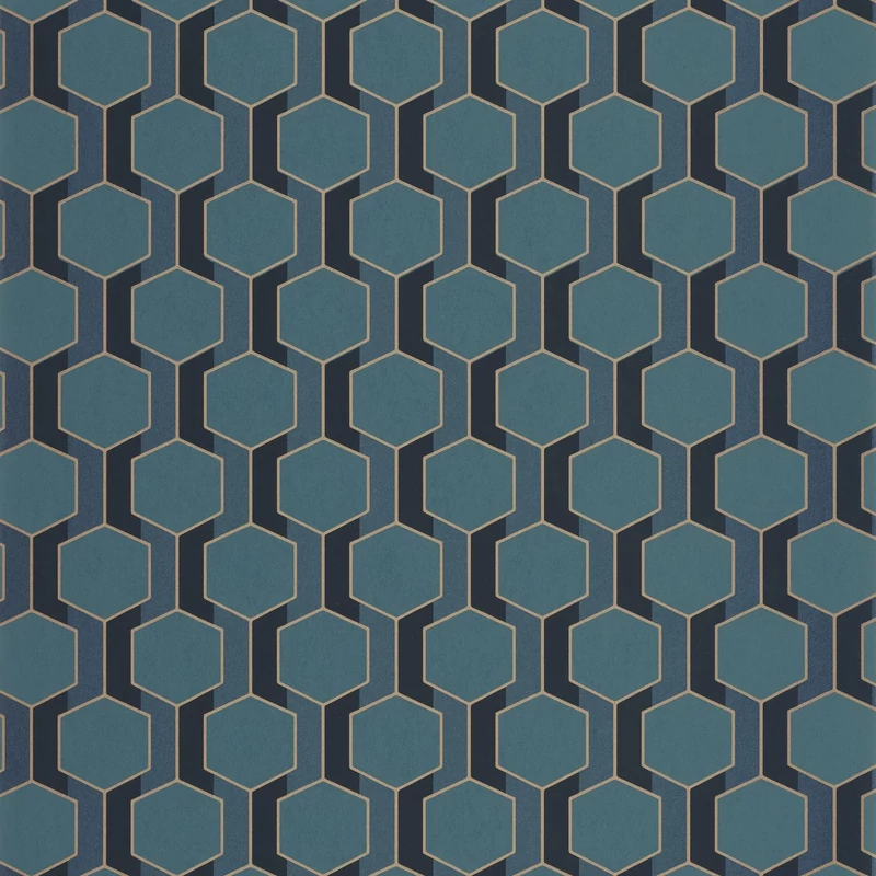 Casadeco Sötétkék-arany geometriai mintás vlies tapéta Hamilton Bleu Paon 53 cm X 10 m