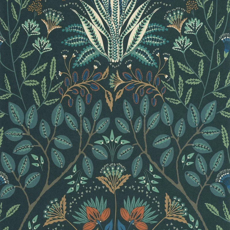 Casadeco Klasszikus pávakék vlies tapéta virágos ornamentikával Lords Bleu Paon 53 cm X 10 m