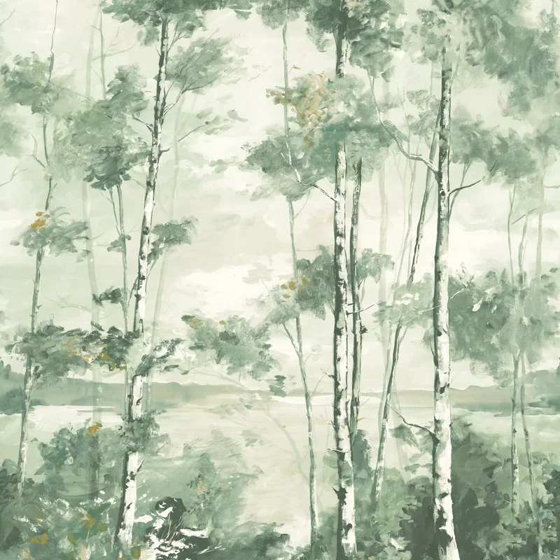 Casadeco Skandináv erdő mintás zöld vlies poszter tapéta Foret Boreale Vert Eucalyptus 200 cm X 2,5 m