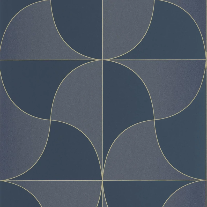 Casadeco Absztrakt mintás elegáns kék vlies tapéta szatén fénnyel Virevolte Bleu Marine 53 cm X 10 m