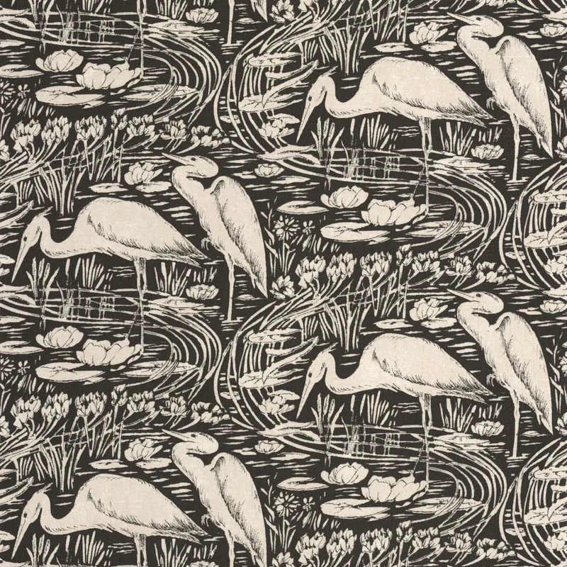Casadeco Vintage fekete vlies tapéta gém madarakkal Euphrate Noir Reglisse 53 cm X 10 m