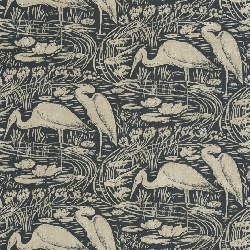 Casadeco Vintage sötétkék vlies tapéta gém madarakkal Euphrate Encre/Naturel 53 cm X 10 m