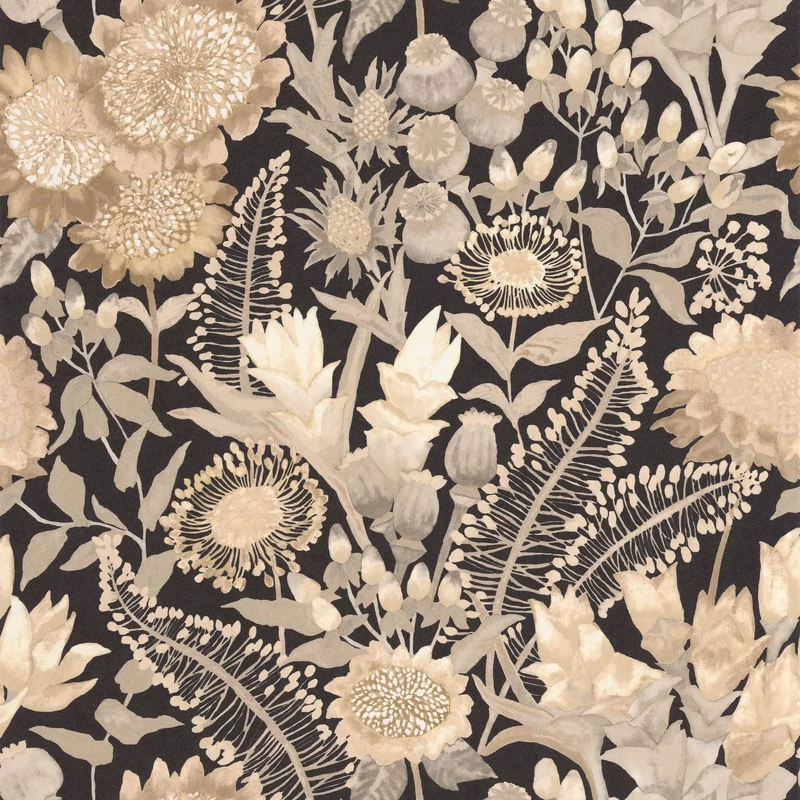 Casadeco Napraforgós elegáns bézs-fekete vlies tapéta Saint-Paul De Vence Ficelle/Ardoise 53 cm X 10 m