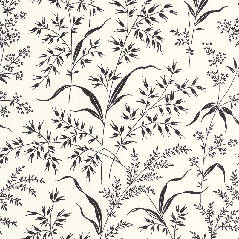 Casadeco Fűszál mintás fekete-fehér vlies tapéta Grass Field Fusain 53 cm X 10 m