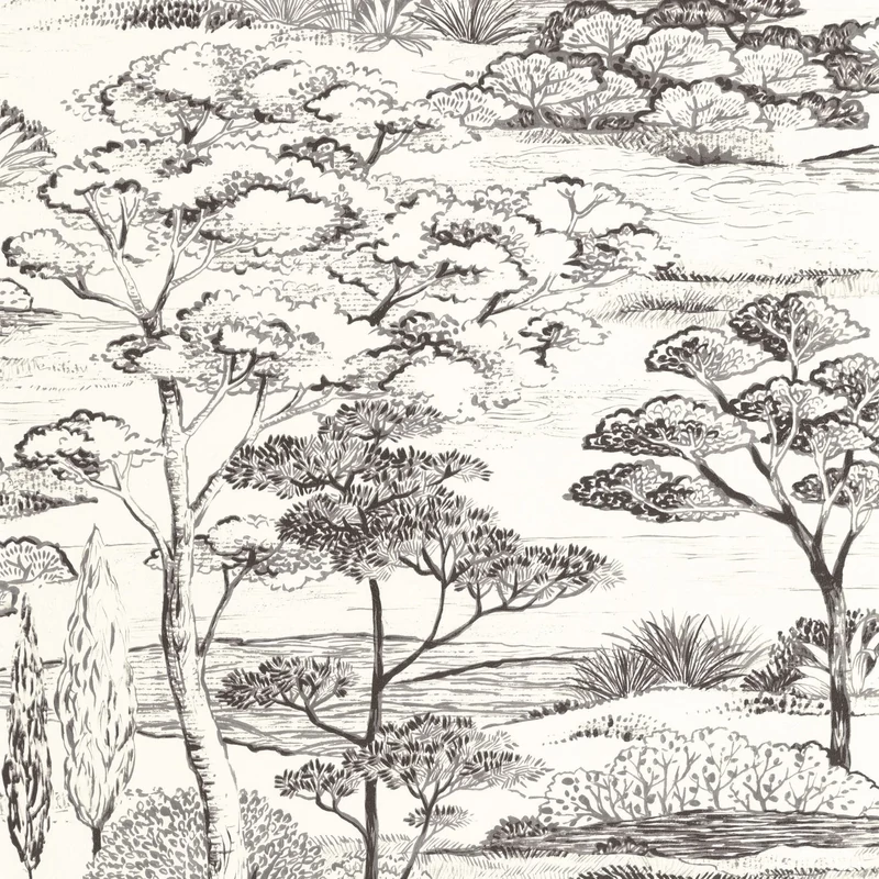 Casadeco Fa mintás fekete-fehér vinyl tapéta Littoral Noir Fusain 53 cm X 10 m