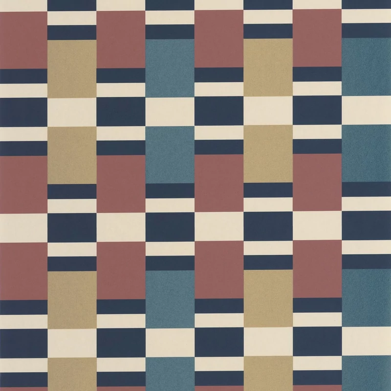 Casadeco Modern bordó-kék vlies tapéta geometrikus mintával Chess Game Bordeaux/Bleu 53 cm X 10 m