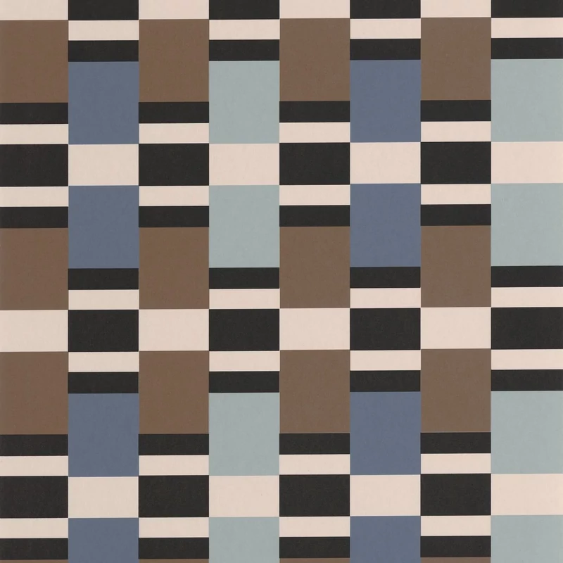 Casadeco Modern gesztenyebarna-kék vlies tapéta geometrikus mintával Chess Game Marron/Bleu 53 cm X 10 m