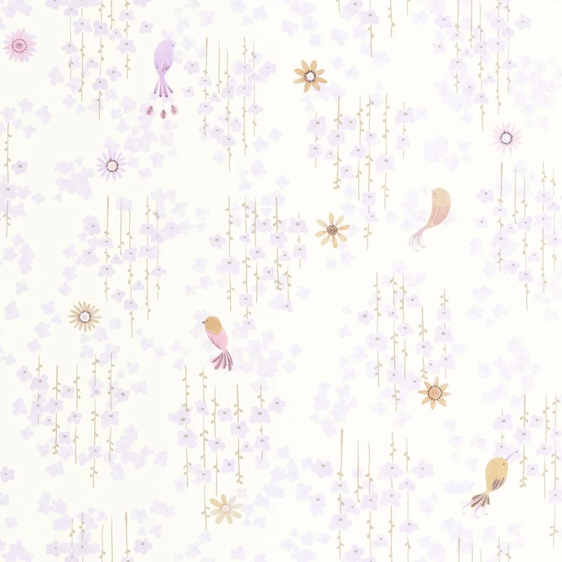 Casadeco Apró madár mintás lila vlies tapéta Tropical Birds Parme 53 cm X 10 m