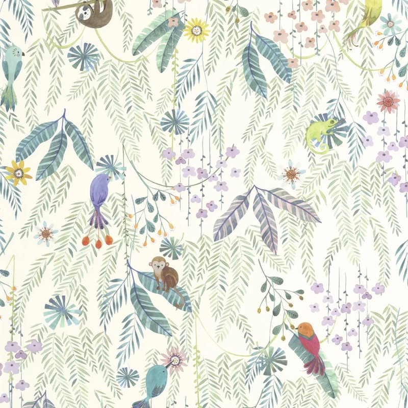 Casadeco Trópusi mintás zöld-fehér vlies tapéta Tropical Forest Multico Fond Blanc 53 cm X 10 m