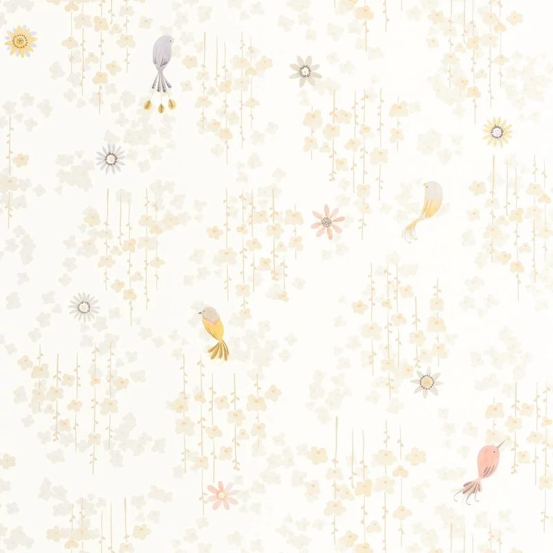 Casadeco Apró madár mintás drapp vlies tapéta Tropical Birds Naturel 53 cm X 10 m