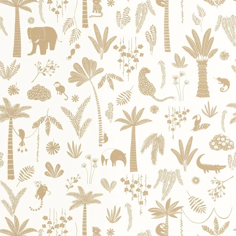 Casadeco Állatos dzsungel mintás barna-fehér vlies tapéta Poetic Jungle Camel 53 cm X 10 m