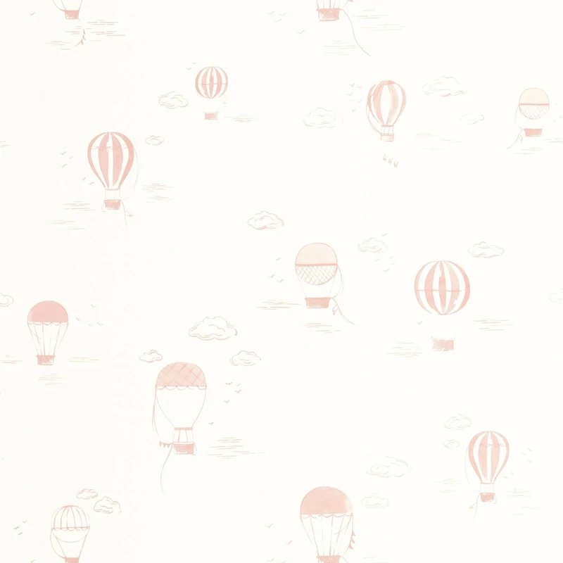 Casadeco Hőlégballonos rózsaszín-fehér vlies tapéta Balloons In The Clouds Rose Blush 53 cm X 10 m