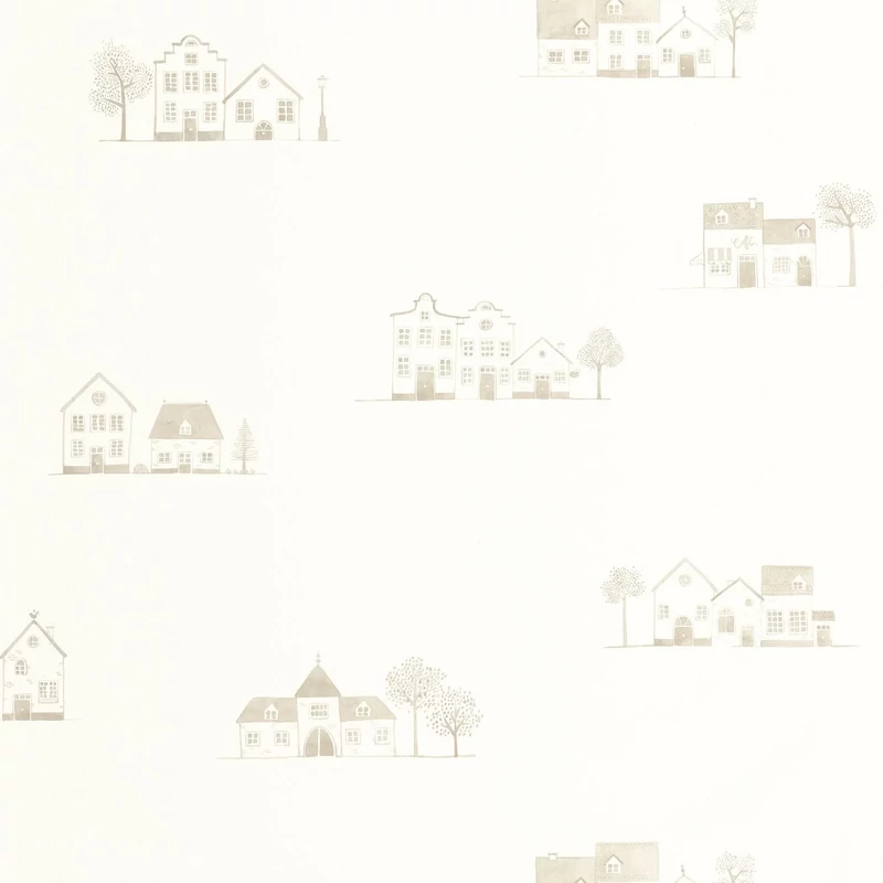 Casadeco Házikó mintás drapp-fehér vlies tapéta Walk In The Village Lin 53 cm X 10 m