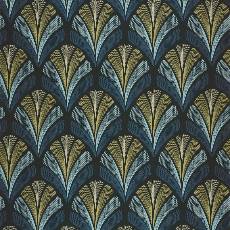 Casadeco Elegáns Art deco sötétkék vlies tapéta Folies St James Bleu Orage 53 cm X 10 m