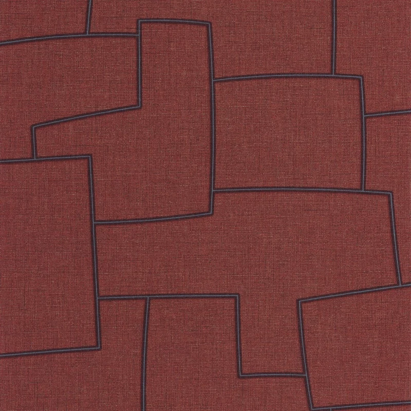 Casadeco Absztrakt geometriai mintás bordó vinyl tapéta Inca Amarena 53 cm  X 10 m