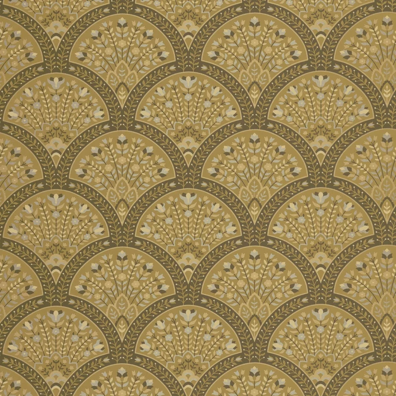 Casadeco legyező mintás mustársárga vlies tapéta Wallace Moutarde 53 cm X 10 m