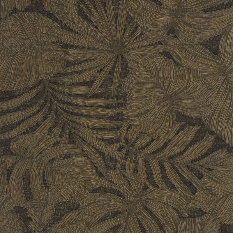 Casadeco Pálmalevél mintás sötétbarna vinyl tapéta Granada Noir Fusain 53 cm X 10 m