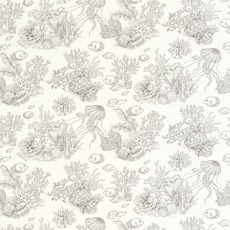 Casadeco Korallzátony mintás fekete-fehér vinyl tapéta Cote Sauvage Gris Mouette 53 cm X 10 m