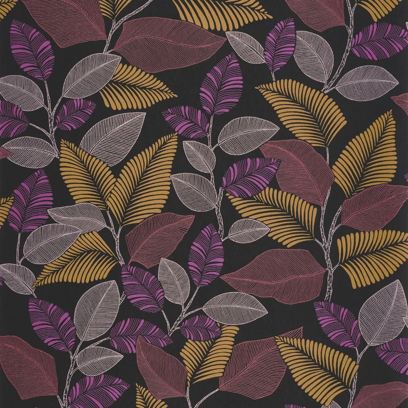 Casadeco lila levélmintás vlies tapéta Paraty Lilas 53 cm X 10 m