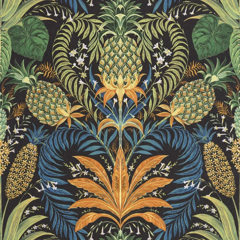 Casadeco egzotikus ananászos fekete vlies tapéta Samba Noir Fusain 53 cm X 10 m