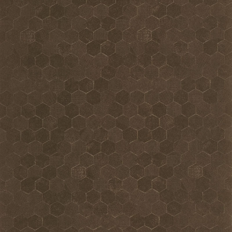Casadeco hexagon mintás sötétbarna vinyl tapéta finom metál fénnyel Meli Noir Fusain 53 cm X 10 m