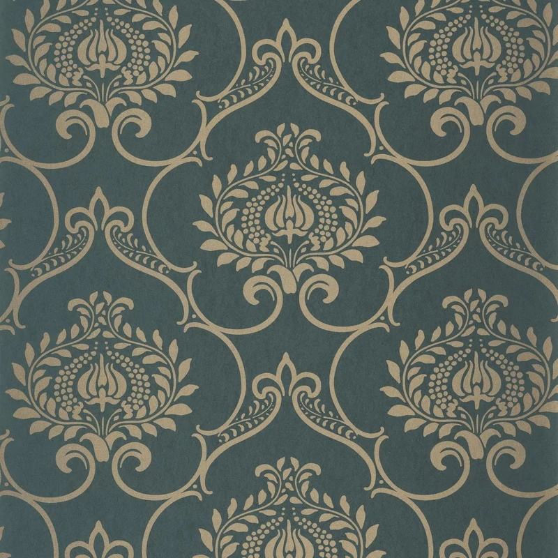 Casadeco Retro mintás zöld vlies tapéta szatén fénnyel Panache Vert Empire 53 cm X 10 m