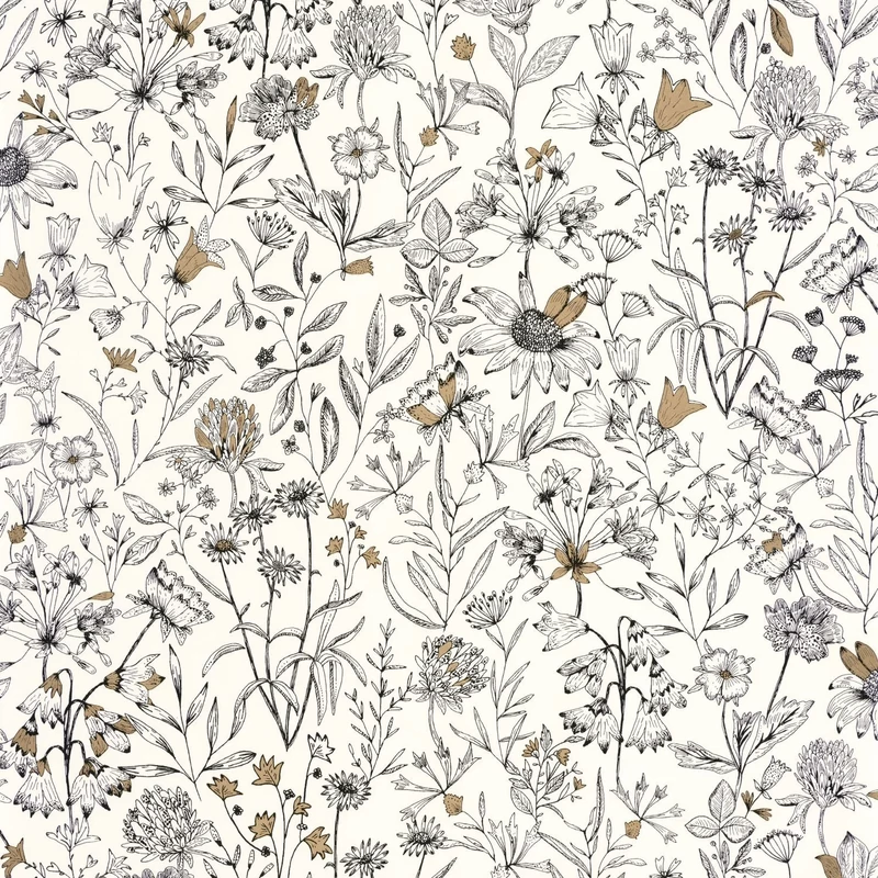 Caselio Romantikus vadvirágos fekete-fehér vinyl tapéta Jardin De Giverny Blanc Noir 53 cm X 10 m
