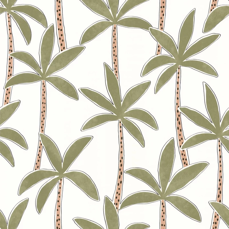 Caselio Pálmafás fehér-zöld vlies tapéta Se Balancer Kaki 53 cm X 10 m