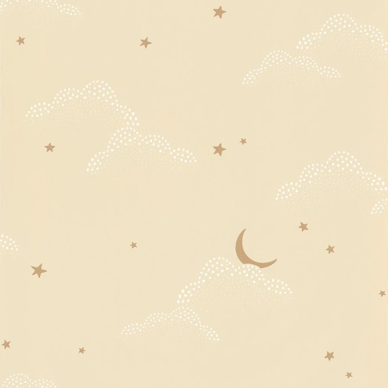 Caselio Felhő mintás bézs vlies tapéta csillagokkal S'Evader Beige Camel 53 cm X 10 m