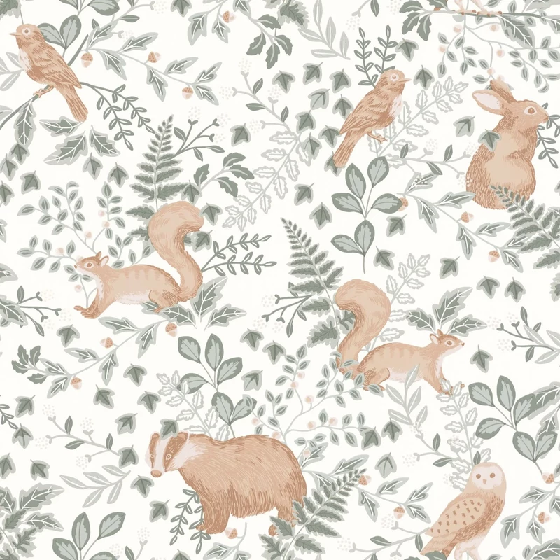 Caselio Erdei állatos fehér-zöld vllies tapéta Se Faufiler Vert De Gris 53 cm X 10 m